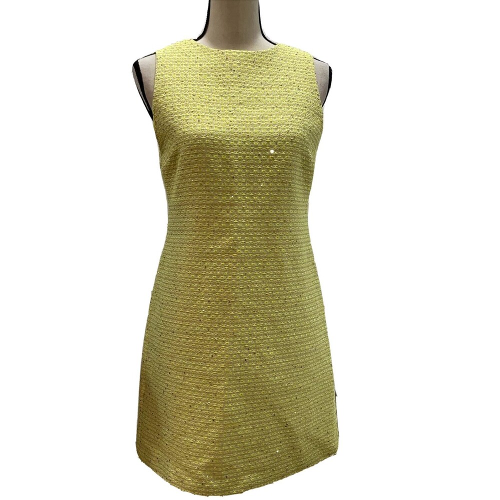 ALICE+OLIVIA Clyde Sequin Embellished Neon Bouclé Tweed Dress Zip Back Size 4